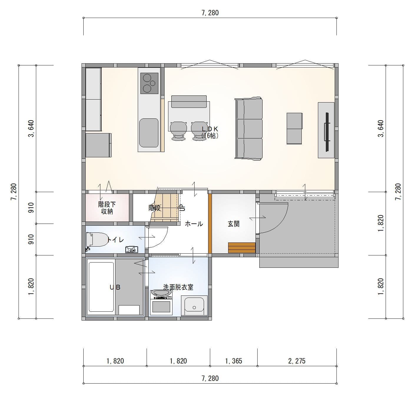 2階建て 3LDKの間取り 1階