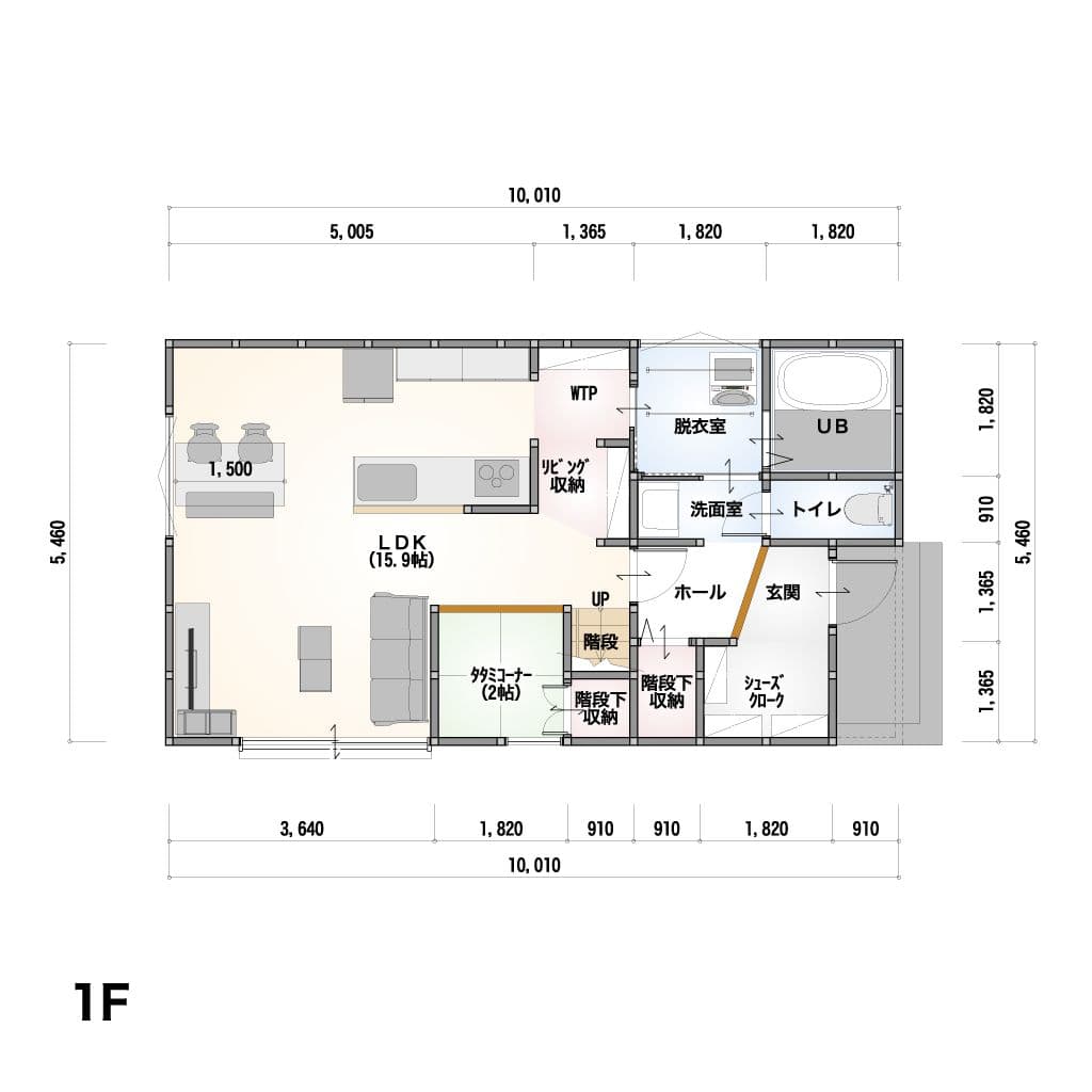 2階建て 3LDKのプラン間取り・1階