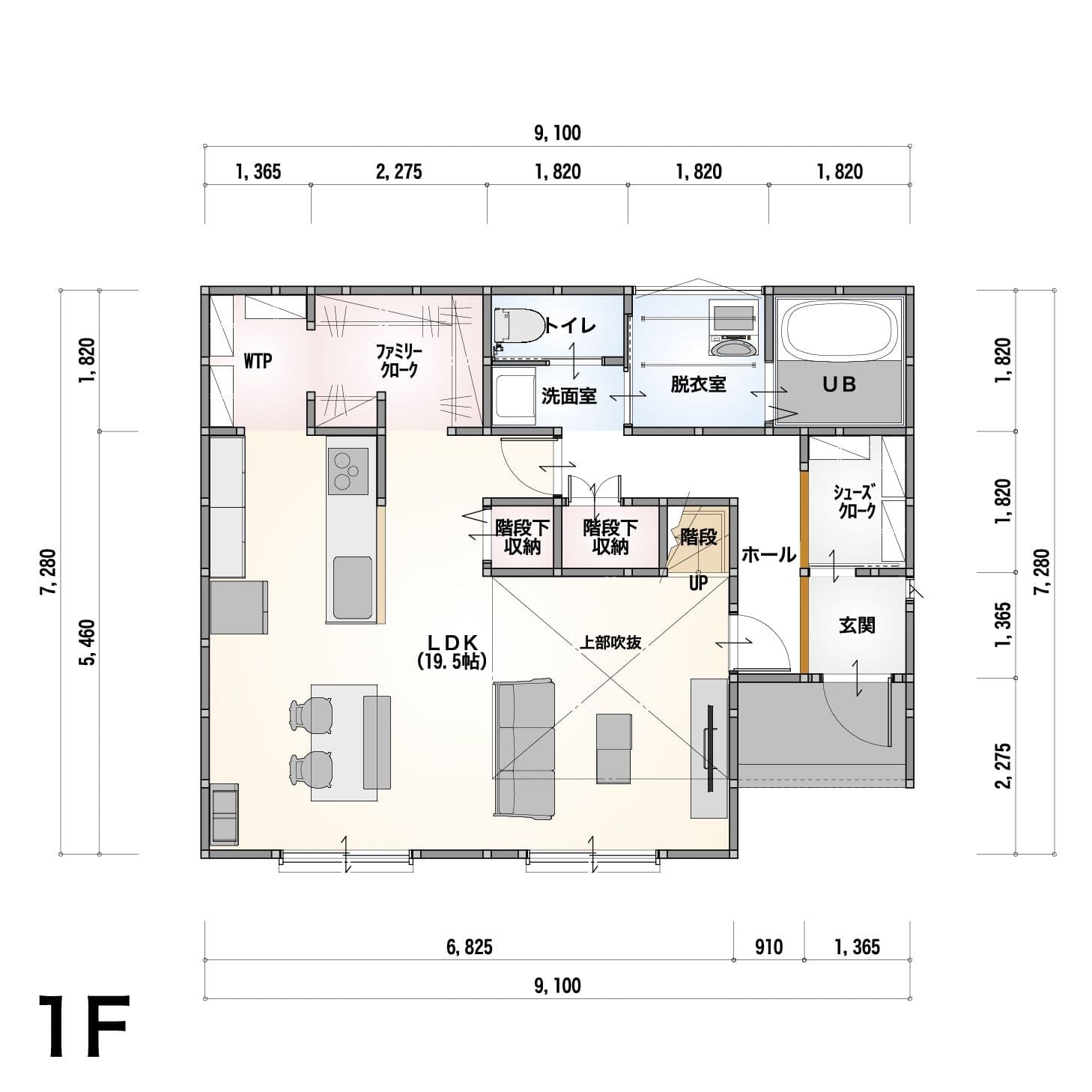 2階建て 3LDKのプラン間取り・1階