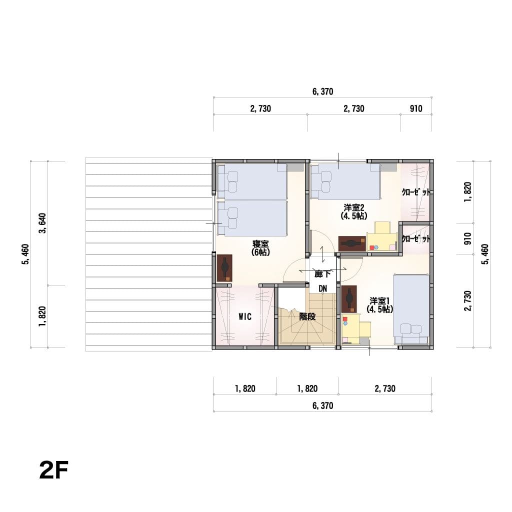 2階建て 3LDKのプラン間取り・2階