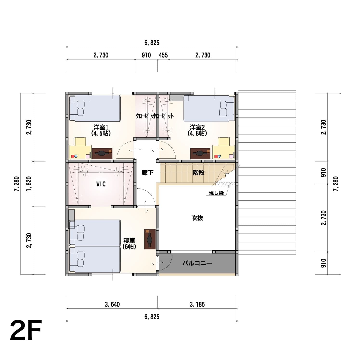 2階建て 3LDKのプラン間取り・2階